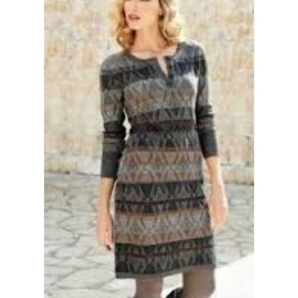 Peruvian Connection brown,grey&black sweater dress sz XS